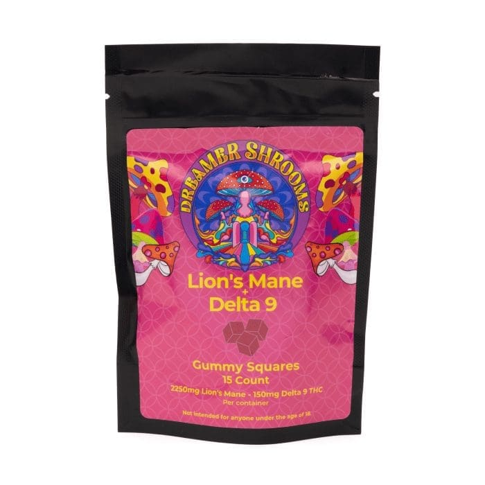 Dreamer Shrooms - Lion's Mane + Delta 9 Gummy Squares - 15 Count - Bag Front