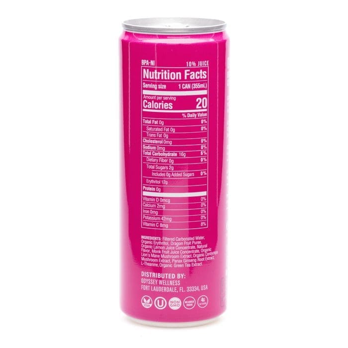 Odyssey Mushroom Focus + Energy Elixir - Sparkling Dragon Fruit Lemonade (4 Pack) - Can Back