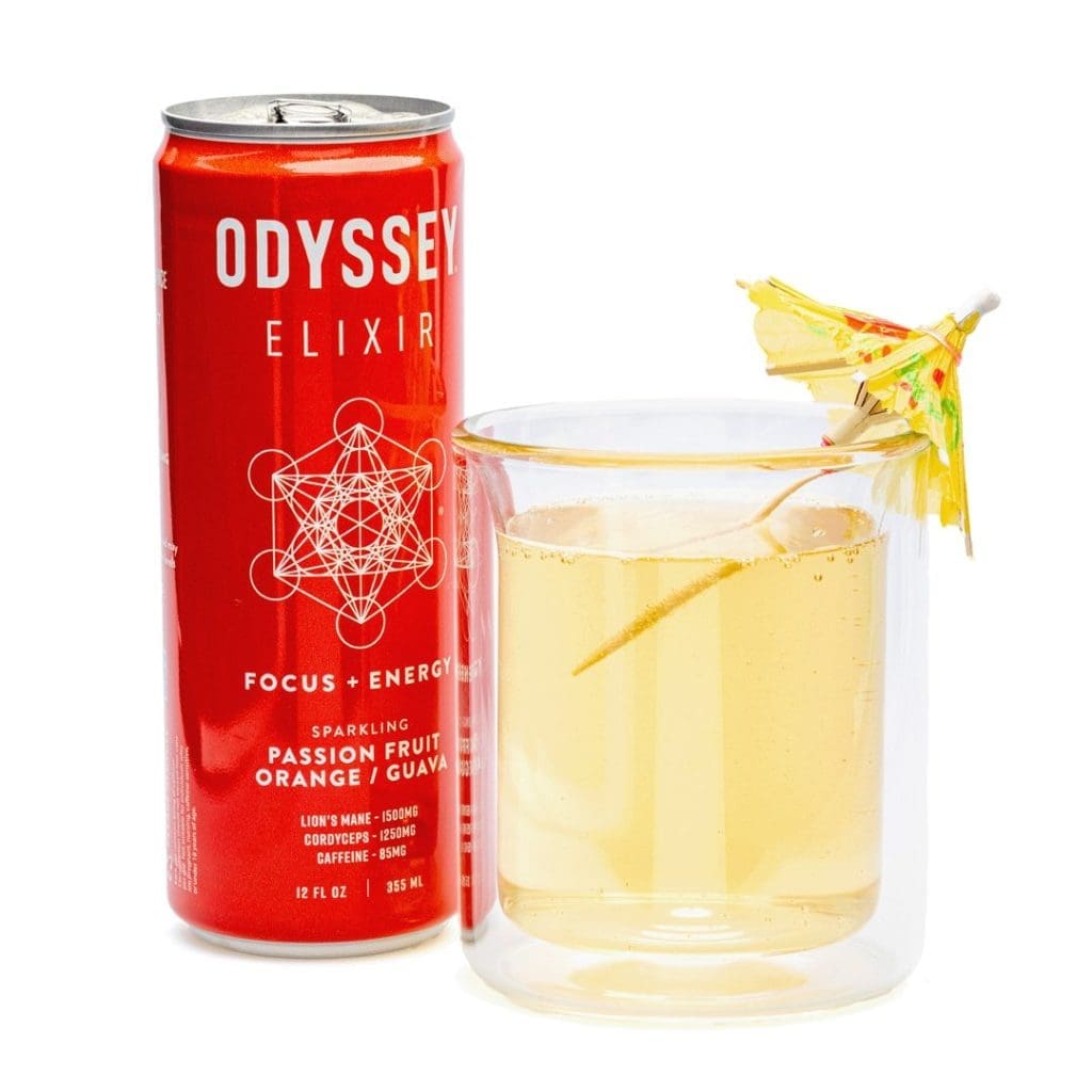 Odyssey Mushroom Focus + Energy Elixir - Sparkling Passion Fruit, Orange And Guava (4 Pack) - Combo
