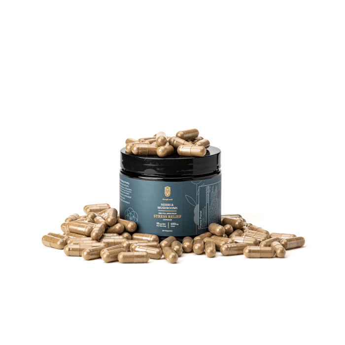 Hemplucid Herbs & Mushrooms Stress Stacks CBD Capsules (450 mg Total CBD + 45 mg Total Delta-9-THC) - Combo