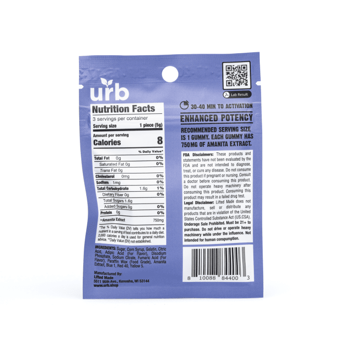 Urb Amanita Mushroom Gummies - Blueberry - Bag Back