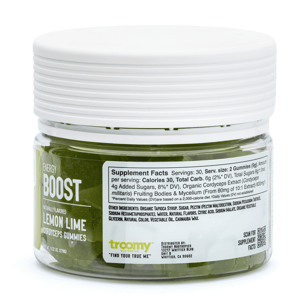 Troomy Nootropics Boost Cordyceps Mushroom Gummies - jar back