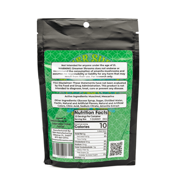 Dreamer Shrooms Amanita Muscaria Mushroom Gummies - Strawlicious (15 Count) - Bag Back
