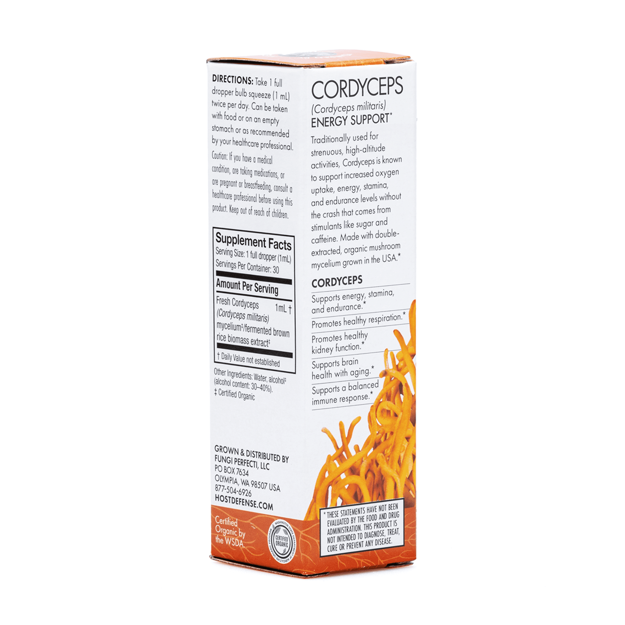 Host Defense Mushrooms Cordyceps Extract (1 oz) - Box Back