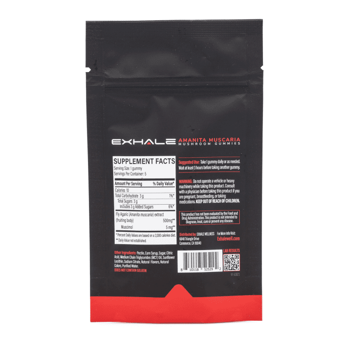 Exhale Amanita Muscaria Mushroom Gummies (5 Count) - Bag Back