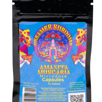 DreamerShrooms Amanita Muscaria Capsules in a bag